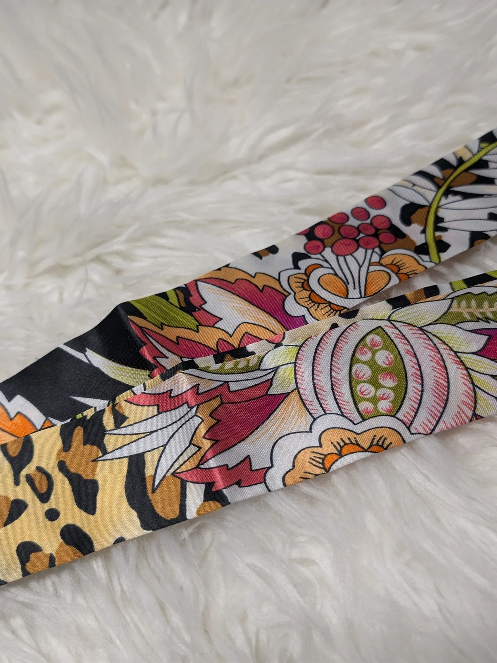 ✨️Silk-Feel Leopard & Floral Print Skinny Scarf - Multicolor